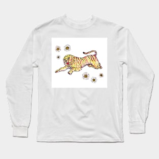 Pouncing Tiger with Daisies Long Sleeve T-Shirt